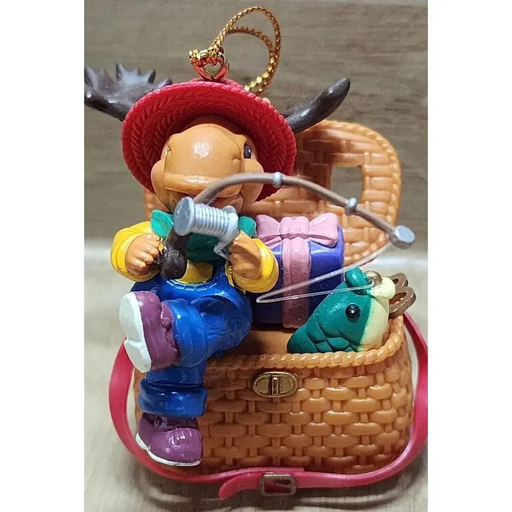 Trim A Home Moose Fishing With Creel Fish Reel Christmas Ornament Lustre Fame 95